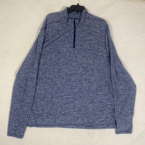 Amazon Essentials Men Heathered Blue Quarter Zip Long Sleeve‎ Pullover Shirt XXL